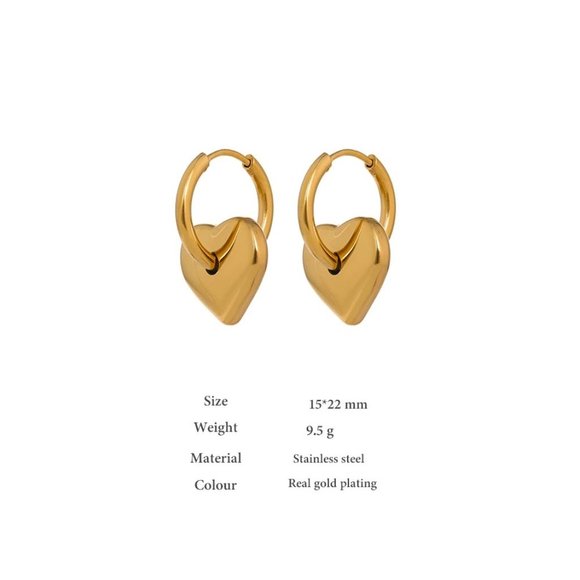 NEW 18K Gold Plated Heart Hoop Earrings - Picture 7 of 7